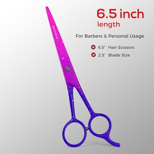 Suvorna 6.5" Hair Scissors Professional - Barber Shears for Hair Cutting - Sharp Hair Cutting Scissors to Cut Hair for Trimming and Grooming - Hair Shears for Women, Men and Adults (Pink & Purple)