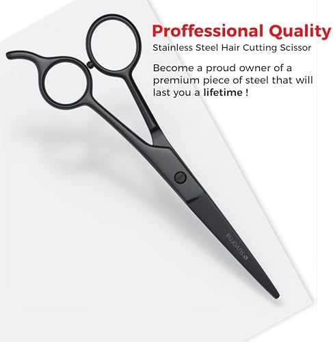 Suvorna 6.5" Hair Scissors Professional - Barber Shears for Hair Cutting - Sharp Hair Cutting Scissors to Cut Hair for Trimming and Grooming - Hair Shears for Women, Men and Adults (Black)
