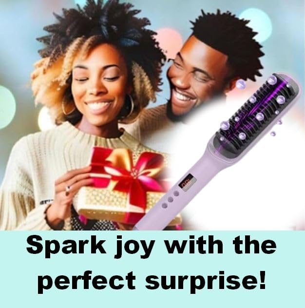 Hair Straightener Dual Brush Head - Straighten Frizzy Hair w Ease — Titanium Ionic Comb with 17 Temp Settings w LCD Display - Fast Heating, Salon-Quality Styling Tool for Women, Lavender-Royal