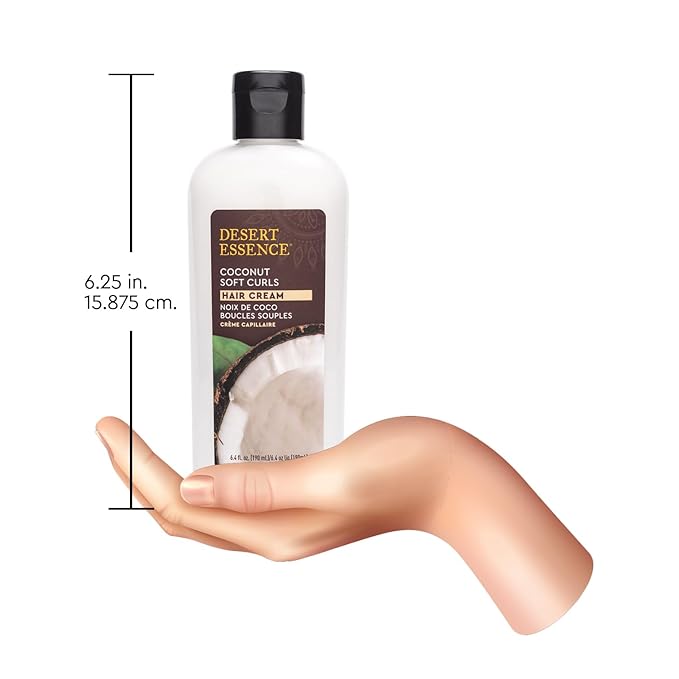 Desert Essence Coconut Soft Curls Hair Cream - Botanically-Based Curl Cream for Curly Hair - Silicone-Free - Hydrating with Coconut Oil, Black Oat Extract - Vegan, Gluten-Free, Cruelty-Free, 6.4 oz