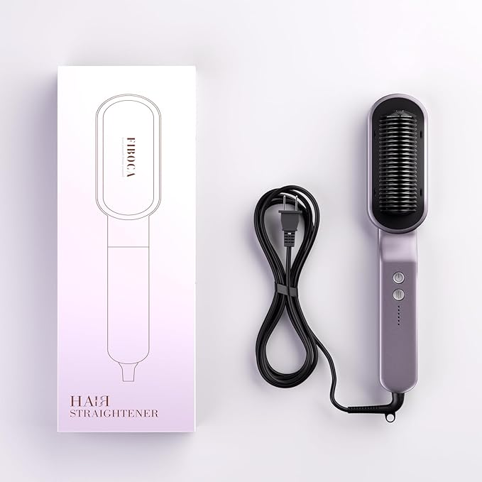 Ionic Hair Straightener Brush, FIBOCA 2 in 1 Straightening Brush, Straightening Comb with Negative Ions for Women, Ceramic Hair Straightener Comb Fast Heating for Home Salon, Professional Styling Tool