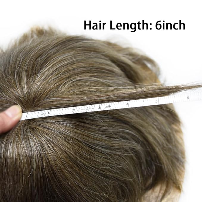 Toupee For Men Real Human Hair System For Men Full Swiss Lace Mens Toupee Lace Hairpiece For Mens Hair System Bleached Knots 8x10 120% Medium light density #640 6# LIGHT BROWN+40% GREY