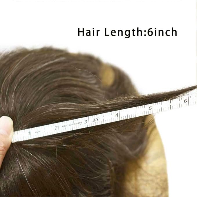 Toupee for Men Real Human Hair Swiss Lace Hairpiece for Men Hair Replacement System Poly Coated Mens Hairpieces Breathable Mens Hair System 6X9-80% Light Density 5# MEDIUM LIGHT BROWN