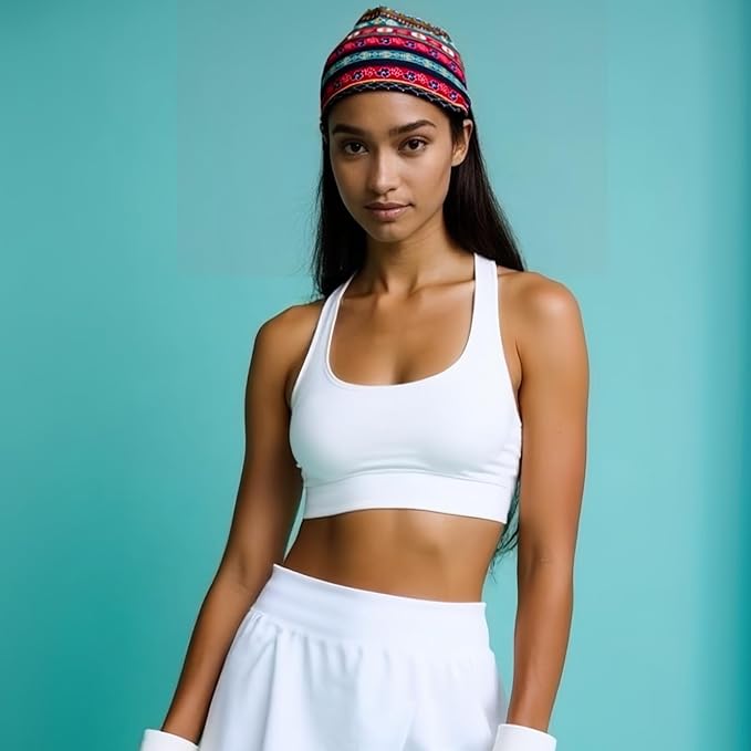 1 Pack Boho Headbands Stretch Paisley Print Bandana Headband Criss Cross Hair Bands Knotted Head Wrap Yoga Daily for Women and Girls (Scarlet Bohemian)