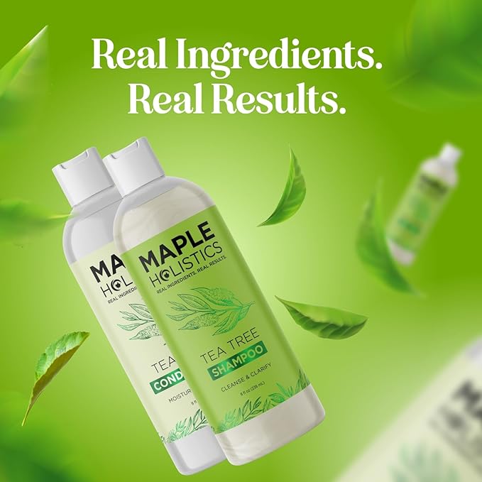Tea Tree Shampoo and Conditioner Set - Sulfate Free Clarifying Shampoo and Conditioner for Oily Hair & Scalp Care with Australian Tea Tree Oil - Complete Dry Scalp Treatment for Build Up (8 Fl Oz)
