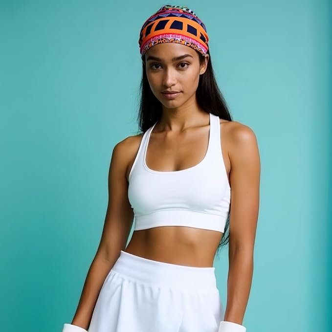 1 Pack Boho Headbands Stretch Paisley Print Bandana Headband Criss Cross Hair Bands Knotted Head Wrap Yoga Daily for Women and Girls (Orange Tribal)