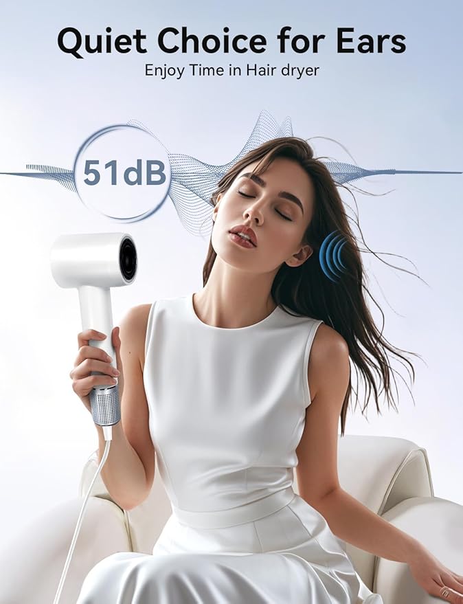 Ionic Hair Dryer with Diffuser for Women & Men, Fast Lightweight Silent Blow Dryer, 110,000 RPM, 200 Million Negative Ions