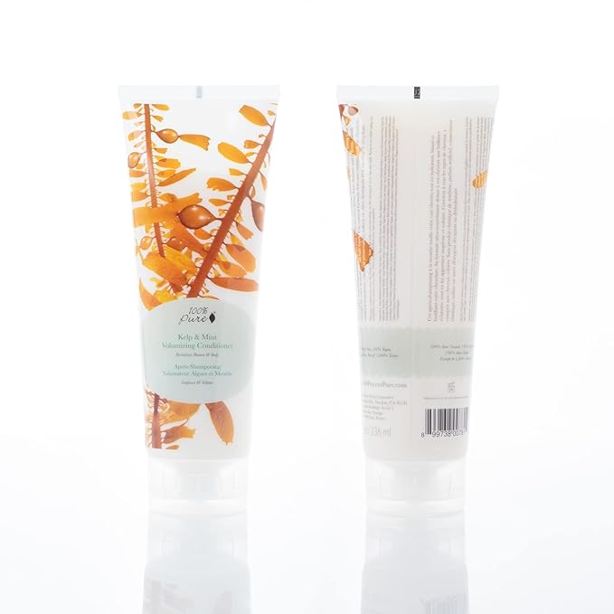 100% PURE Kelp & Mint Volumizing Conditioner Moisturizer & Deep Hydration - Botanical Body Boost for Dry, Damaged Thinning Hair, Promotes Healthy Growth for Women & Men - Sulfate Free - 8 Fl Oz