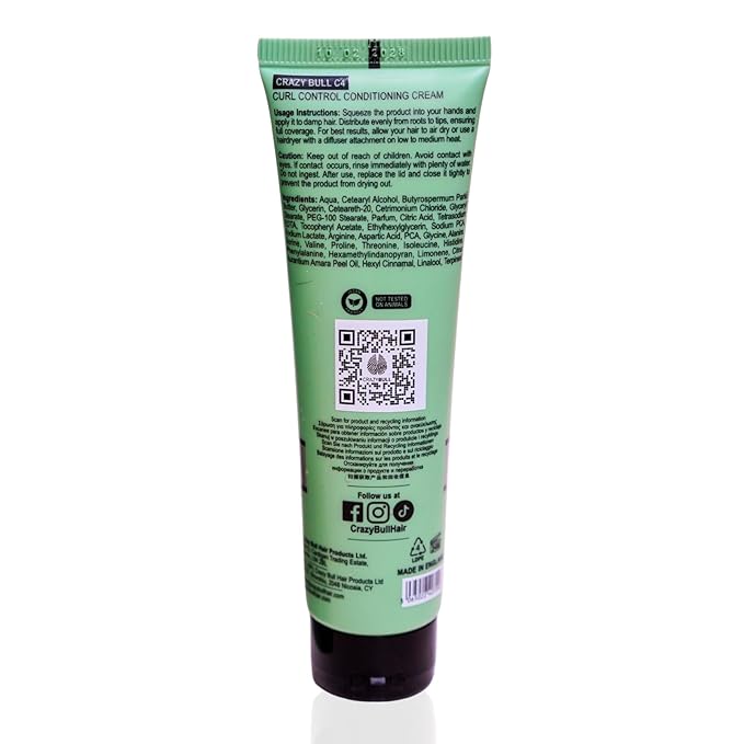 Crazy Bull Hair C4 Curls Styling Cream - Deep Hydration and Frizz Control Hair Cream for All Curl Types - Strengthens with Amino Acids - 5.1 oz