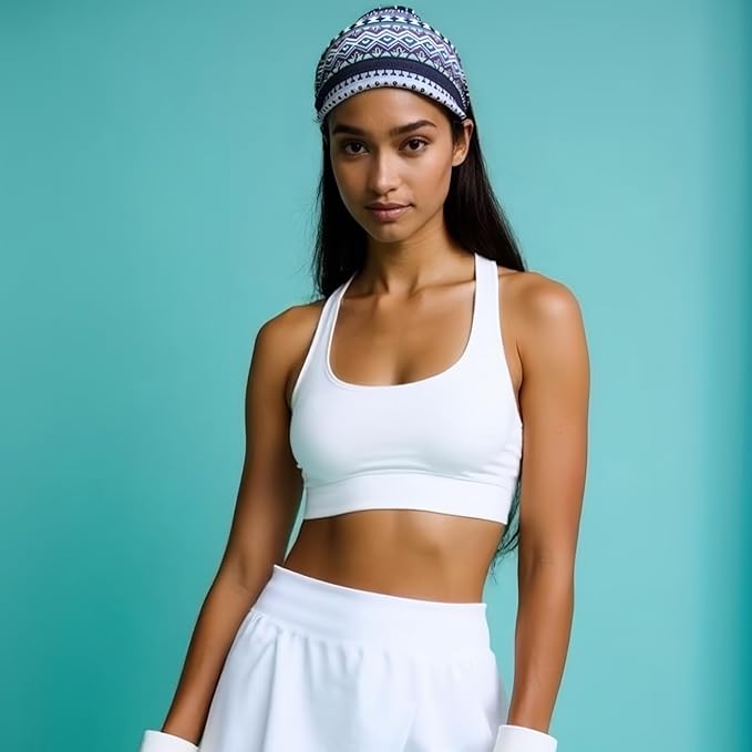 1 Pack Boho Headbands Stretch Paisley Print Bandana Headband Criss Cross Hair Bands Knotted Head Wrap Yoga Daily for Women and Girls (Black Geometric)