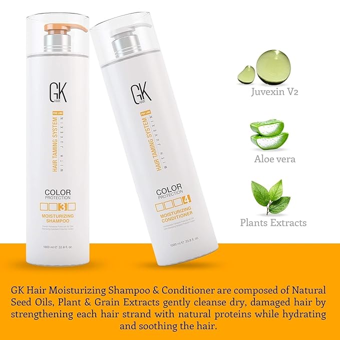 GK HAIR Global Keratin The Best Professional Hair (300ml/10.1 Fl Oz) For Straightening And Moisturizing Shampoo and Conditioner Set (1000ml/33.8 Fl Oz) for Color Treated