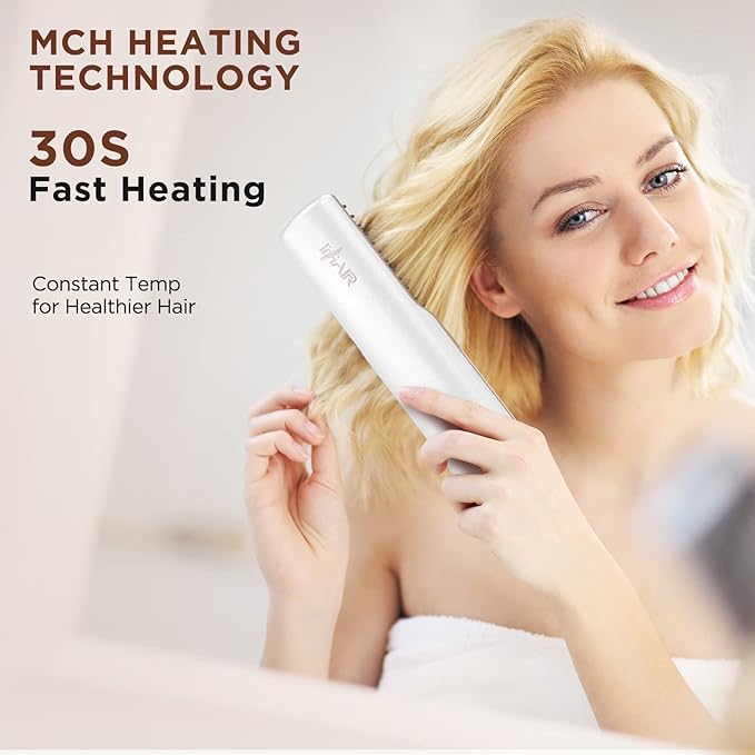 Hot Hair Straightener Brush,Portable Mini Cordless Hair Straightener with Travel Size USB Rechargeable 6400MAH,2 in 1 Hot Comb Hair Straightener for Women & Men with Short Hair(White)