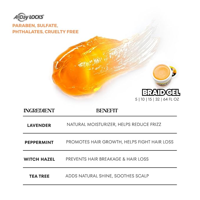 AllDay Locks Braid Gel (Jar) | Extreme Hold, High Shine | Frizz & Flake-Free Edge Control | Tea Tree, Lavender, Peppermint Oil | Slick & Style Braids, Locks, Twists, Cornrows | 32 oz