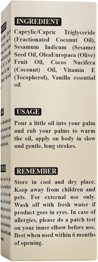 Vanilla Coconut Body Massage Oil – Hydrating, Nourishing, and Relaxing Oil with Natural Vitamin E & Essential Oils, 8.45 fl oz (250 ml)