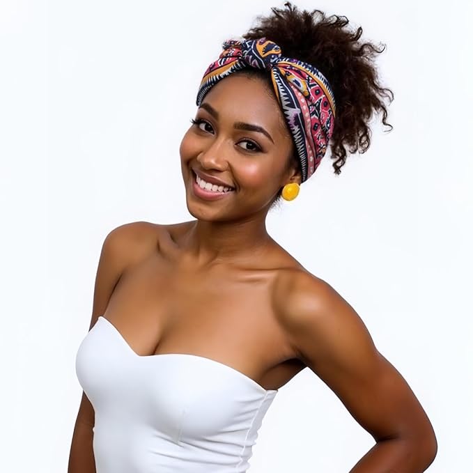 1 Pack Boho Headbands Stretch Paisley Print Bandana Headband Criss Cross Hair Bands Knotted Head Wrap Yoga Daily for Women and Girls (Pink Retro)