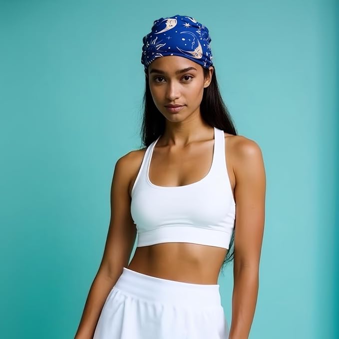 1 Pack Boho Headbands Stretch Paisley Print Bandana Headband Criss Cross Hair Bands Knotted Head Wrap Yoga Daily for Women and Girls (Navy Starry)