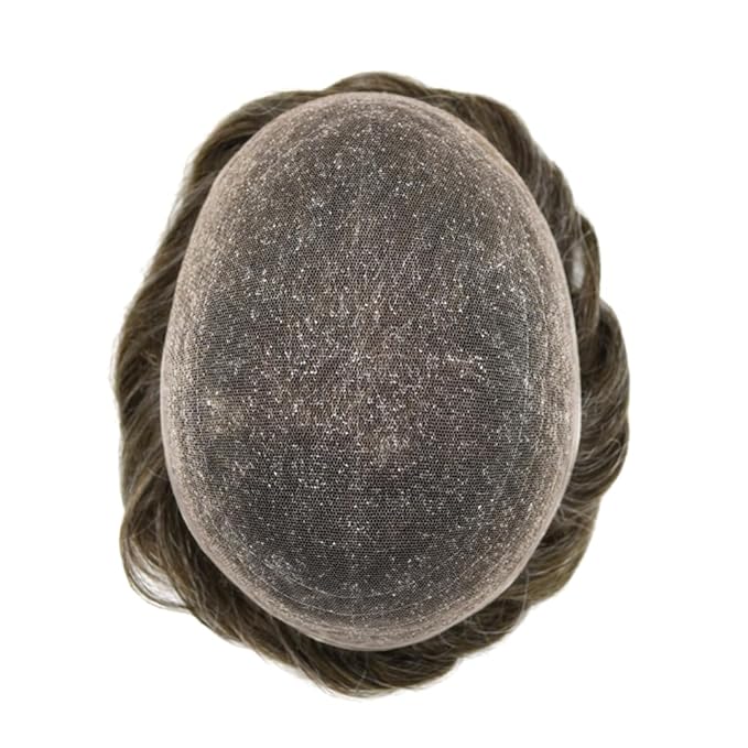 Toupee For Men Real Human Hair System For Men Full Swiss Lace Mens Toupee Lace Hair Piece For Men Hair System Bleached Knots 8x10-90% light density#430 4# MEDIUM BROWN+30% GREY