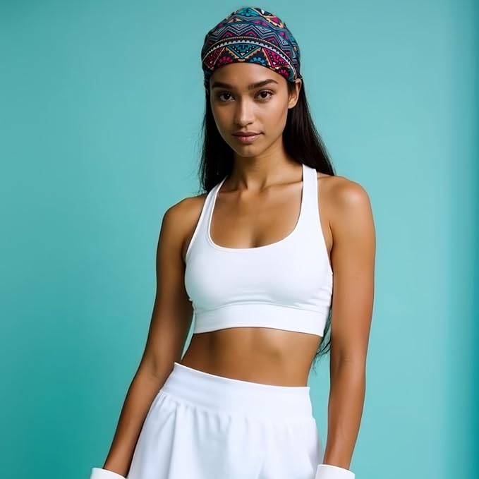 1 Pack Boho Headbands Stretch Paisley Print Bandana Headband Criss Cross Hair Bands Knotted Head Wrap Yoga Daily for Women and Girls (Teal Ethnic)