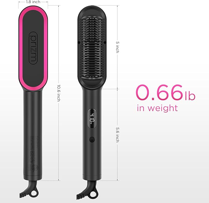 Prizm Hair Straightener Brush, 20s Fast Heating, Negative Ions Hair Straightening Comb with Less Frizz, 4 Temp Settings & LED Display, Anti-Scald Design, Gift for Women, Dual Voltage, Black
