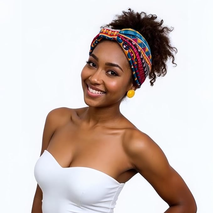 1 Pack Boho Headbands Stretch Paisley Print Bandana Headband Criss Cross Hair Bands Knotted Head Wrap Yoga Daily for Women and Girls (Red Multicolor)