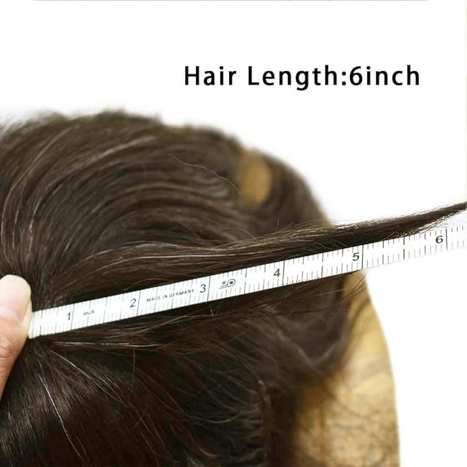 Toupee for Men Real Human Hair Swiss Lace Hairpiece for Men Hair Replacement System Poly Coated Mens Hairpieces Breathable Mens Hair System 6X9-120% Density 310# 3# DARK BROWN+10% GREY