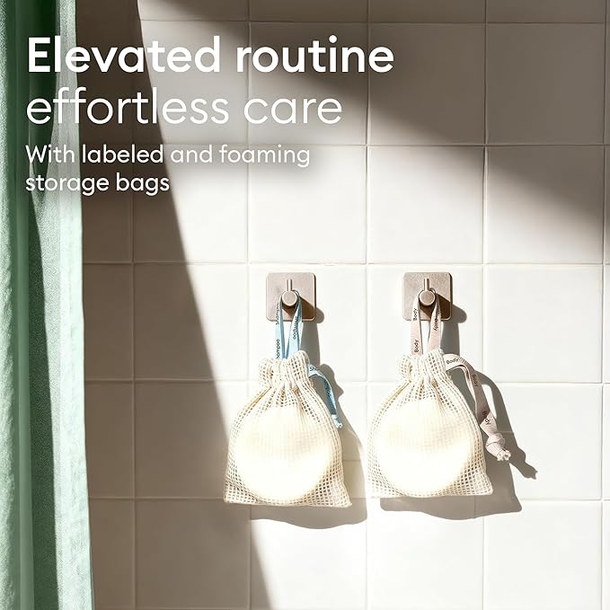 Vove Complete Hair & Body Bar Set with Storage Bags, 3 Bars: Shampoo, Conditioner & Body Wash with Rice Protein & Cocoa Butter, Vanilla Cedar & Neroli, Plastic-Free, Moisturizing & Strengthening