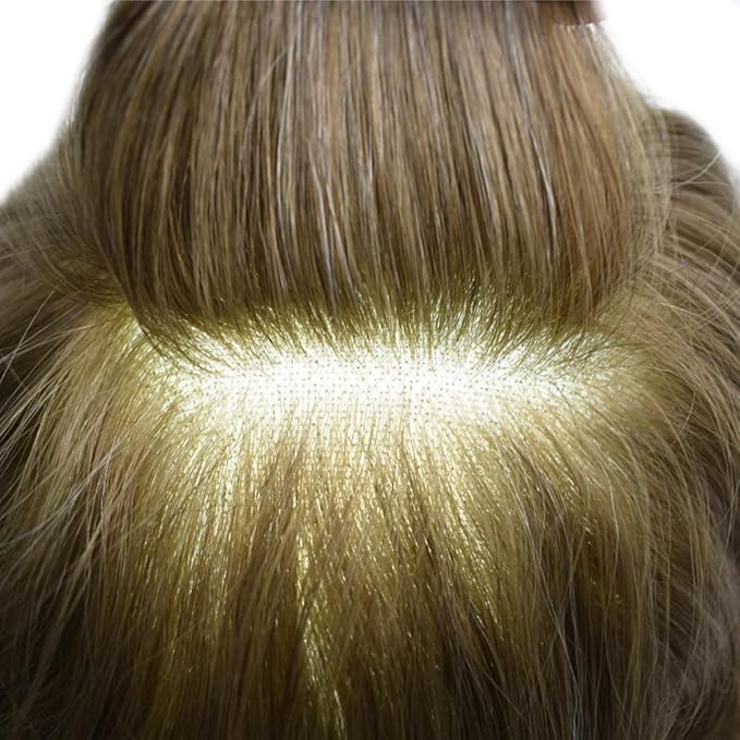 Toupee For Men Real Human Hair System For Men Full Swiss Lace Mens Toupee Lace Hair Piece For Men Hair System Bleached Knots 8x10-90% light density#1710 17# DARK ASH BLONDE+10% GREY