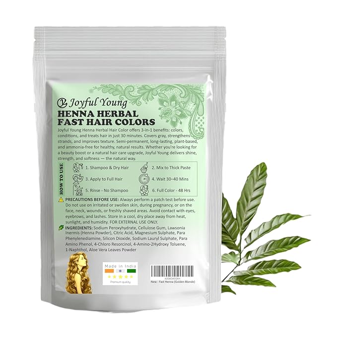 3IN1 Henna Hair Color - 30 Min Fast Herbal Hair Dye for Gray Coverage, Conditioning & Hair Treatment - No Ammonia, Semi-Permanent, Plant-Based (GOLDEN BLONDE)