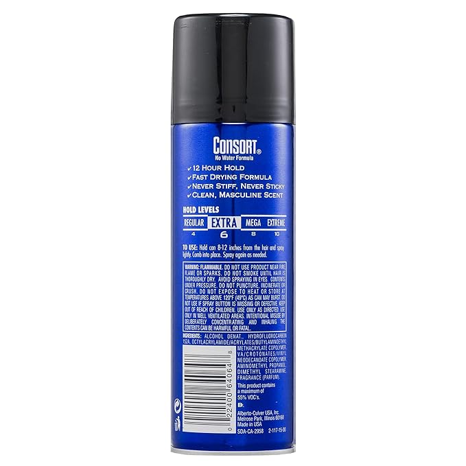 Consort Extra Hold Scented Aerosol Hair Spray for Men, 12-Hour Hold, Fast Drying, Not Sticky or Stiff, 8.3 oz