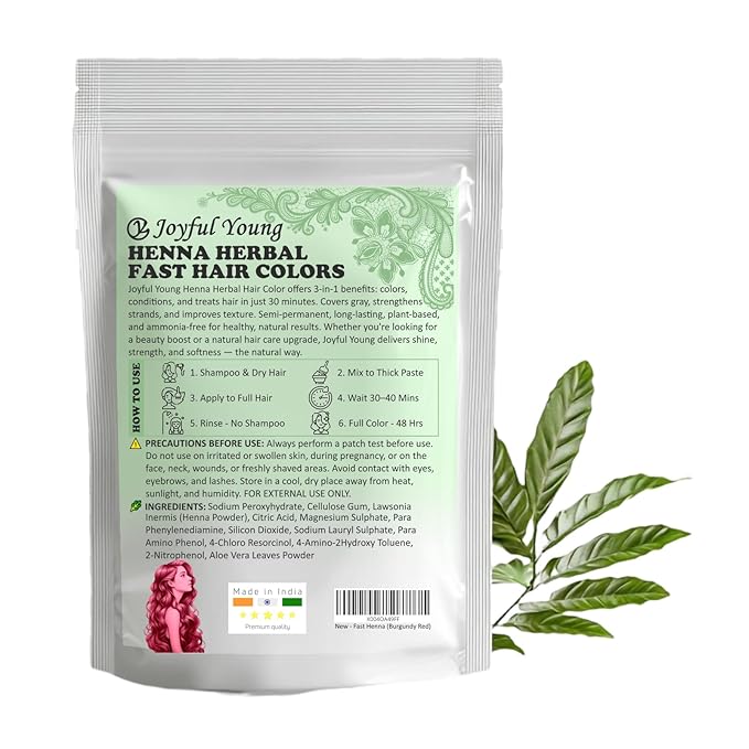 3IN1 Henna Hair Color - 30 Min Fast Herbal Hair Dye for Gray Coverage, Conditioning & Hair Treatment - No Ammonia, Semi-Permanent, Plant-Based (BURGUNDY RED)