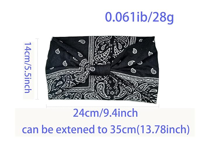 1 Pack Boho Headbands Stretch Paisley Print Bandana Headband Criss Cross Hair Bands Knotted Head Wrap Yoga Daily for Women and Girls (White)