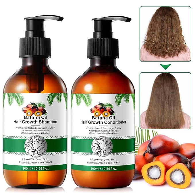 Batana Oil Shampoo and Conditioner Set - Thickening Hair Products for Women and Men with Raw Organic Batana Oil for Hair Growth - Paraben and Silicone Free, 2 x10.56 Fl Oz