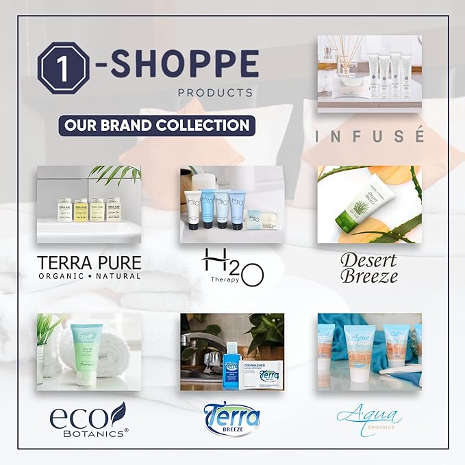 1-Shoppe Infuse 12 Piece Ecobox All-In-Kit | White Tea and Coconut Soap | 3 Shampoo, 3 Conditioner, 3 Body Wash and 3 Lotion | 10.14 oz Hotel Soaps and Toiletries Bulk | Personal Care Products