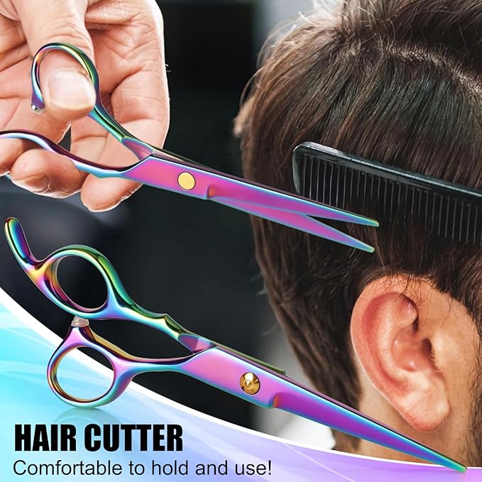 Hair Cutting Scissors Set, Professional Haircut Scissors Kit with Cutting Scissors Thinning Scissors for Barber/Salon/Home/Men/Women/Kids/Adults(Rainbow)
