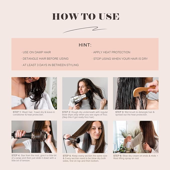 110-240V Travel Brush Hair Dryer, Small Hair Straightener Brush with European Plug Adapter for International Travel, 4 in 1 Hot Air Styler & Dryer for Drying Straightening Curling Volumizing