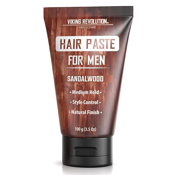Viking Revolution Hair Paste for Men - Sandalwood Scented Texture Paste - Medium Hold, Natural Finish - Matte Look, Easy Wash Out, Non-Greasy Styling Cream for All Day Control (3.5oz)