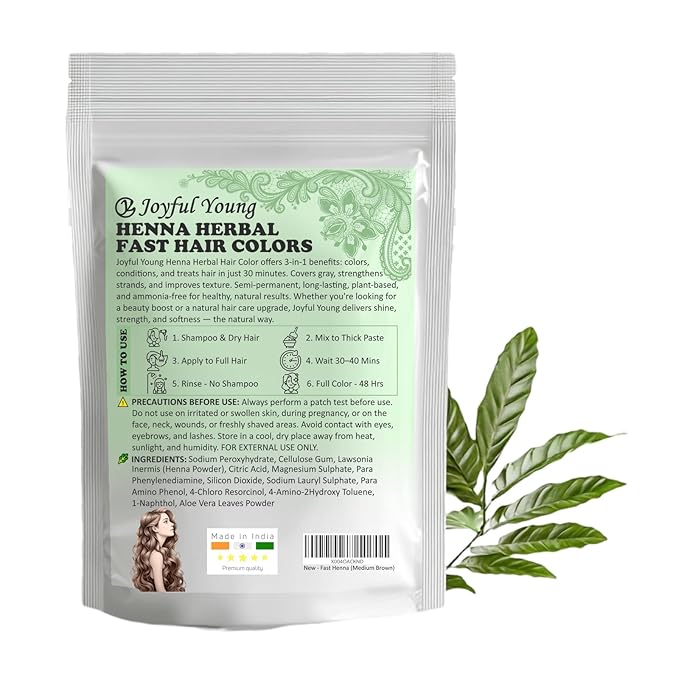 3IN1 Henna Hair Color - 30 Min Fast Herbal Hair Dye for Gray Coverage, Conditioning & Hair Treatment - No Ammonia, Semi-Permanent, Plant-Based (MEDIUM BROWN)
