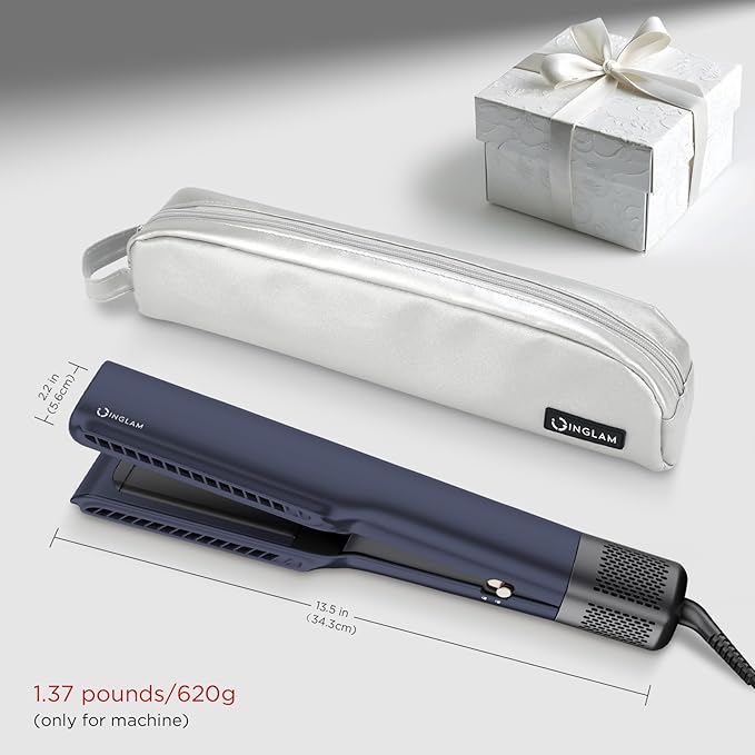 IG INGLAM Air Straightener, Style From Wet Hair, 2.2" Dryer Straightener, 200M Negative Ionic, One-Step Air Straight for Medium and Long Hair (14"-30"), Prussian Blue