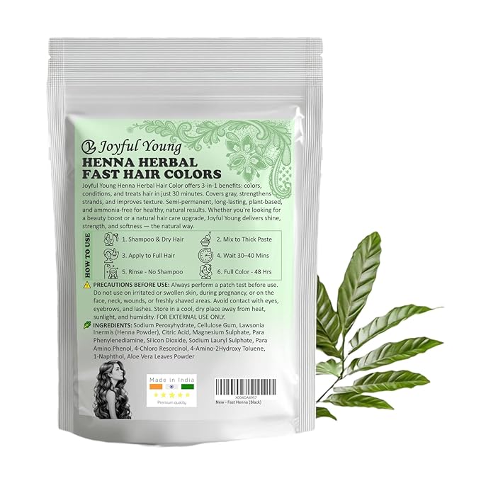 3IN1 Henna Hair Color - 30 Min Fast Herbal Hair Dye for Gray Coverage, Conditioning & Hair Treatment - No Ammonia, Semi-Permanent, Plant-Based (BLACK)