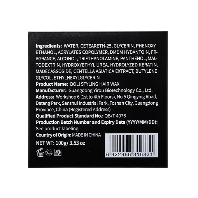 BOLI Hair Styling Wax for Men, All Day Strong Hold Gel, Texturizing & Matte Finish, Styling Pomade for Medium, Thick, Straight, or Wavy Hair (100g)