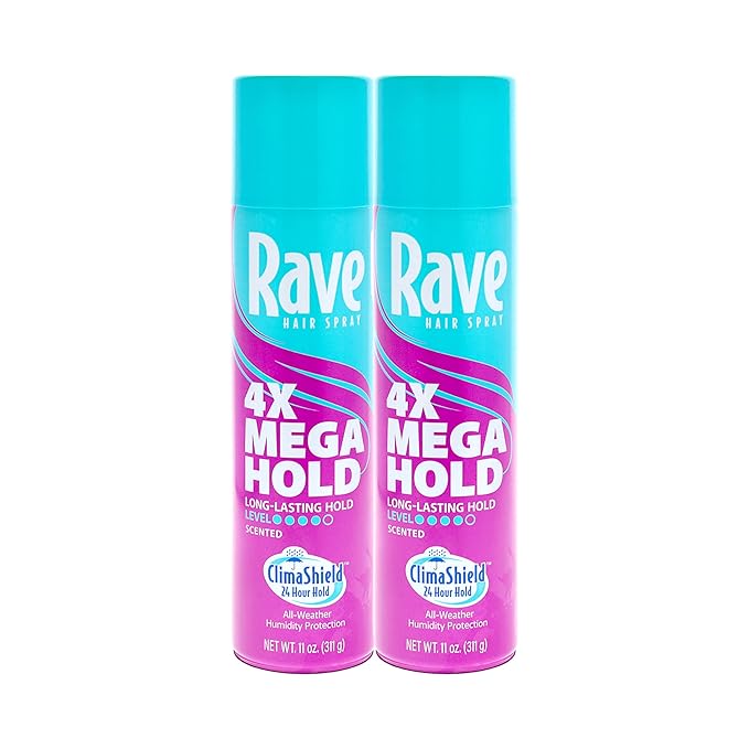 Rave 4X Mega Long-Lasting Firm Hold Scented Hair Spray for Heat Protection, Volume and Shine - ClimaShield for Extra Humidity & Minimizes Frizz - 2 pc
