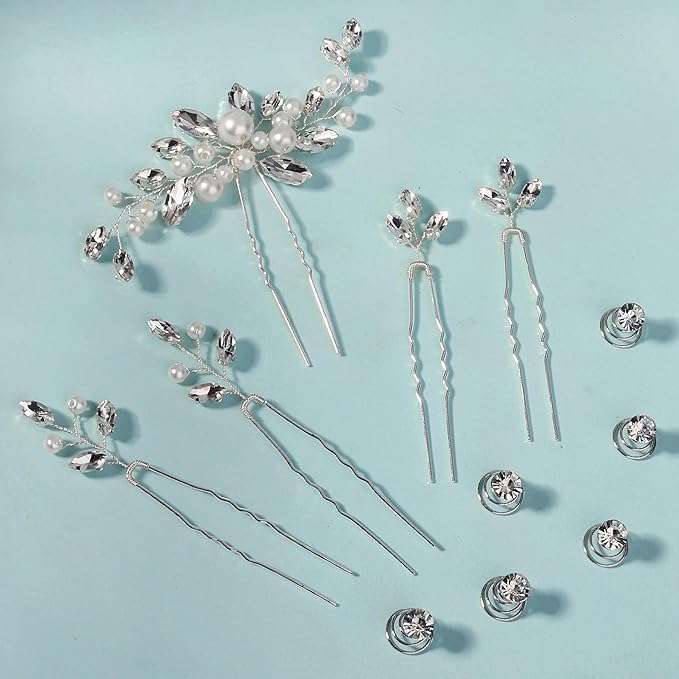 11 Pieces Wedding Hair Accessories Pearl Crystal Bridal Hair Pins HairPieces for Brides Vintage Decorations for Bride Bridesmaids