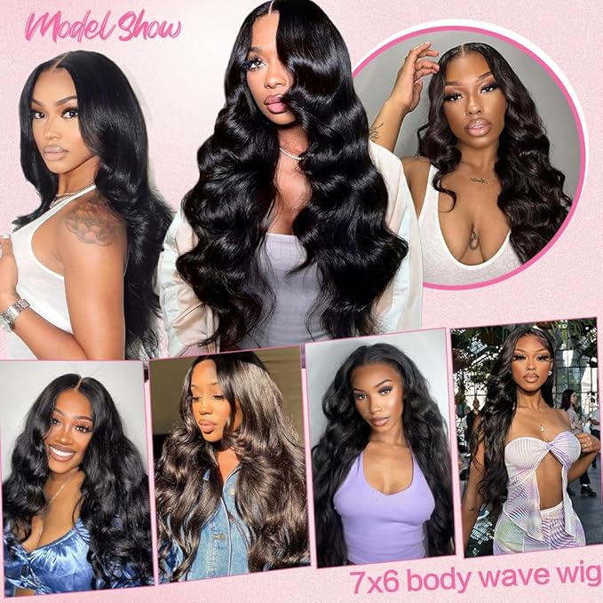 250% Density Glueless Wigs Human Hair Pre Plucked Pre Cut 7x6 Max Parting Hd Lace Closure Wigs With Drawstring Body Wave Human hair Wigs for Beginners 16 Inch