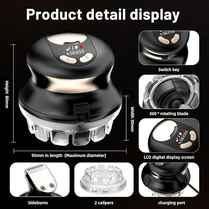 Self Haircut Kit for Men – IPX6 Waterproof Rechargeable DIY Cut System Head Trimmer Cutter Machine with Sideburns Tool for Man, Simple Hair Cutting for Males Gradual Short Hair (Black)