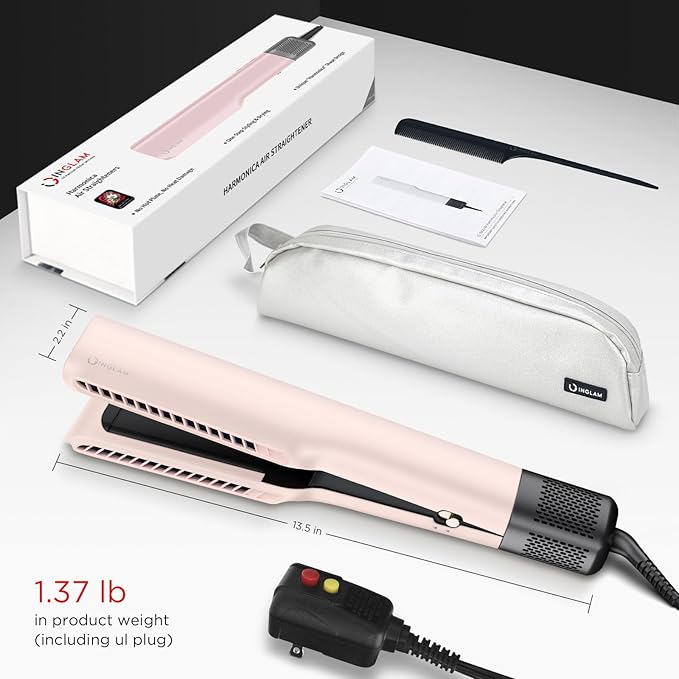 IG INGLAM Air Straight, Style from Wet Hair, 200M Ionic Hair Dryer Straightener for Medium Long Length(14”-30”), Straightener and Dryer 2 in 1, Fast Drying and Straightening in One Step, Pink
