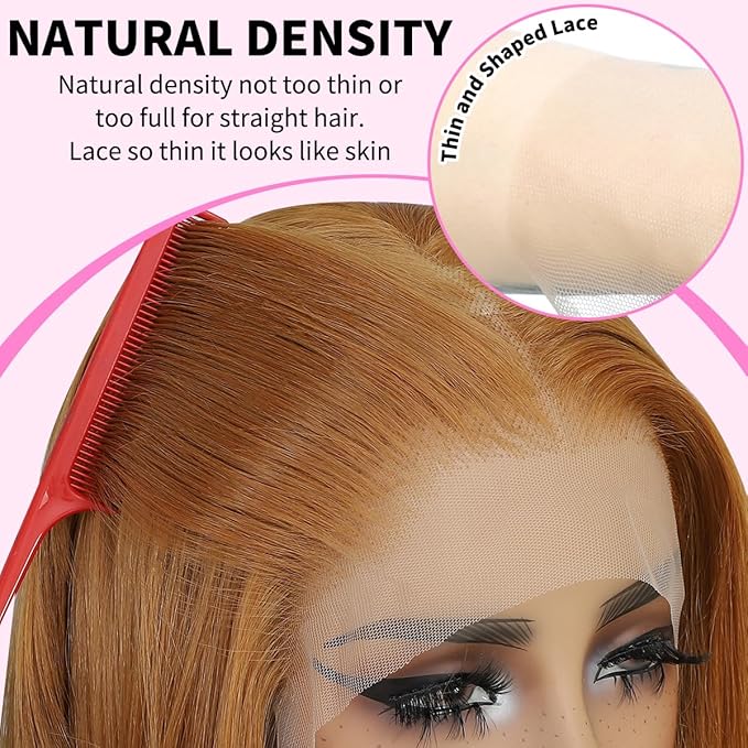 13x4 Synthetic Lace Front Wigs Pre Plucked 26 Inch Long Layered Ginger Straight Wigs For Women 100% Futura Premium Fiber Ready to Wear Wig With Bangs Beginner Friendly Daily Party Use