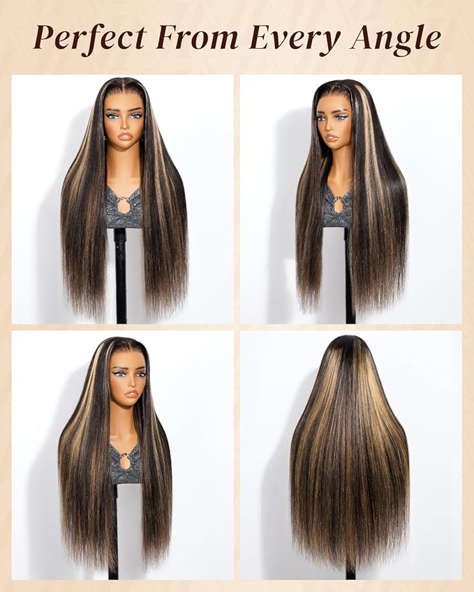 Arabella 13x6 Balayage Wig Human Hair Glueless Wigs Human Hair Pre Plucked Pre Cut 13x6 Ear to Ear Full HD Lace Front Wigs 210% Density 1B/27 Straight Wig Drawstring Wig Human Hair 20 Inch