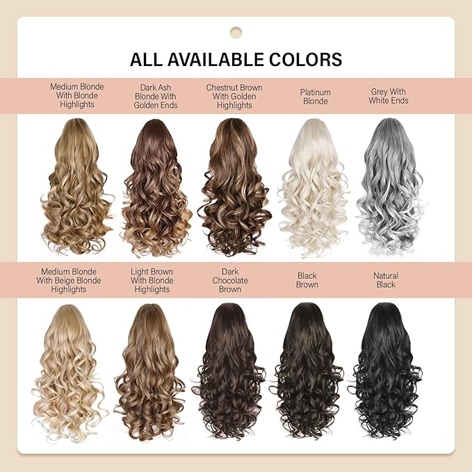 24 Inch Ponytail Extension, Clip on Ponytails for Women, Long Curly Wavy Ponytail Extensions for Women, Synthetic Layered Pony Tails Hair Extensions (Color:Medium Blonde with Bleach Blonde Ends)