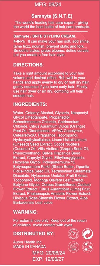 4-In-1 Styling Cream, Hair Styling Cream for Slick Back, Anti Frizz Hair Products for Smooth & Soft, Add Shine Curl Defining, Non-greasy for Curly, Frizzy, Dry, Travel Size