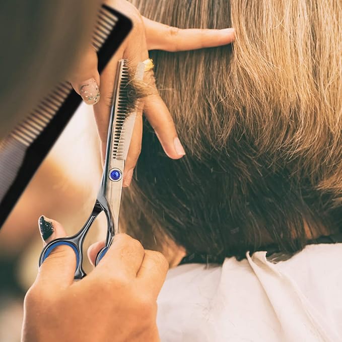 Sirabe 11 PCS Hair Cutting Thinning Scissors Set, Sapphire Professional Haircut Scissors Kit Stainless Steel Barber Texturizing Shears Tools for Salon Hairdressing Home